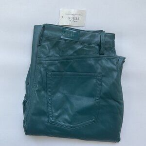 Guess Women’s Kelly Faux Leather Jeans  Straight Fit In Teal Size 25
